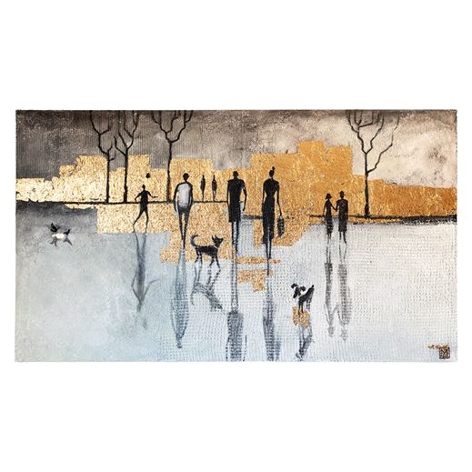 Passi riflessi, opera d'arte materica con foglia d'oro di Melissa Zanella