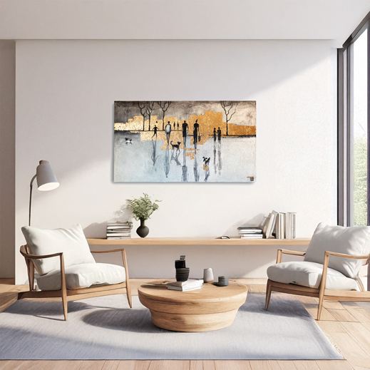 Passi riflessi, opera d'arte materica con foglia d'oro di Melissa Zanella