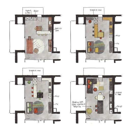 Zona giorno prima della ristrutturazione, bozze distributive progetto gestito dall'arch. Melissa Zanella 2