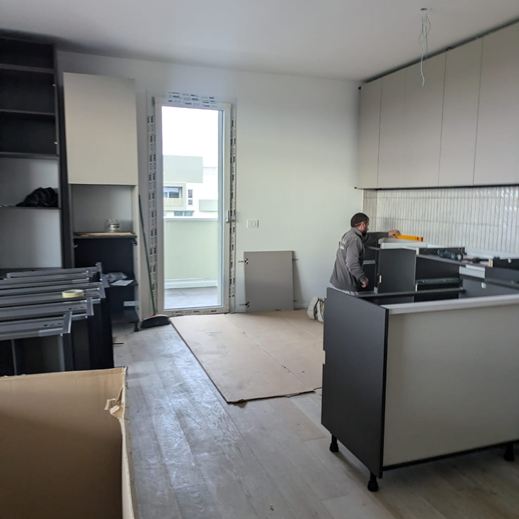 Zona giorno lavori in corso progetto curato da architetta Melissa Zanella