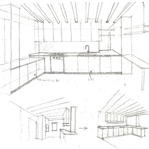 Idee di progetto a mano libera cucina per rinnovo casa, curati da architetta Melissa Zanella 3