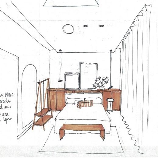 Bozze di progetto a mano camera per rinnovo casa, curati da architetta Melissa Zanella 