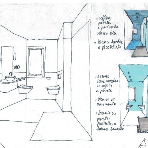 Bozze di progetto a mano bagno per rinnovo casa, curati da architetta Melissa Zanella 