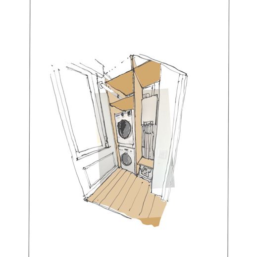 Bozze di progetto a mano sgabuzzino per rinnovo casa, curati da architetta Melissa Zanella 
